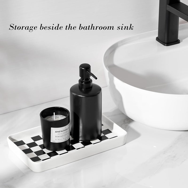 Pottify Texture Checkered Surface 10"×6"×1" Bathroom Vanity Tray for Countertop- Ceramic Decorative Organizer Tray for Dresser Top, Toilet, Perfume, Sponge Holder Soap Dish Dispenser for Kitchen Counter - Image 3